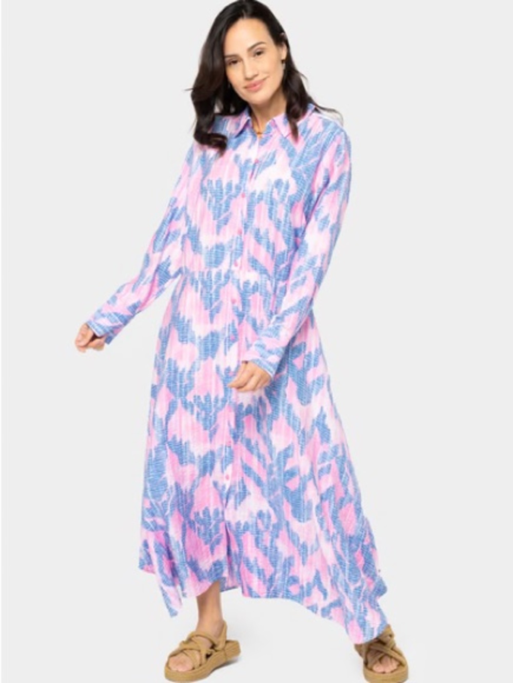 Peace love world Pink & Blue Printed Button-Front Maxi Dress